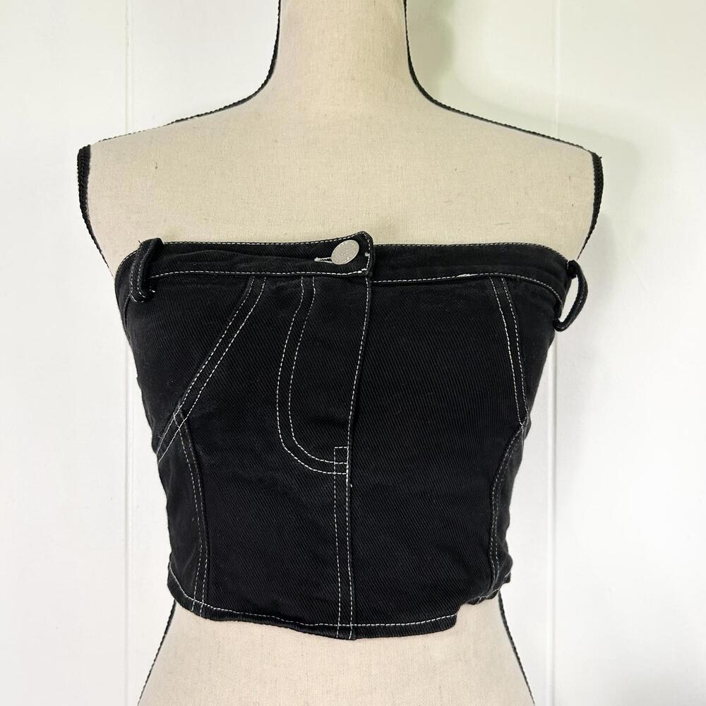 Peppermayo Back Denim Strapless Crop Top Women's Size 4